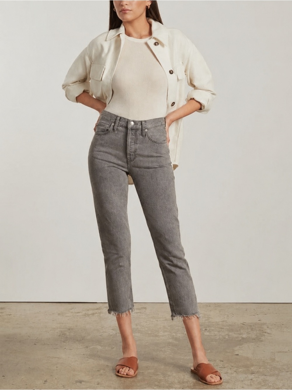 Everlane The 90s Cheeky Jean High Rise Straight No Stretch 26 Crop Worn Gray